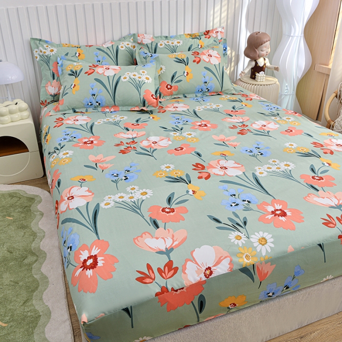 91家纺网 家纺一手货源 找家纺 小雨家纺 2026新款芦荟棉床笠 朝花夕拾绿