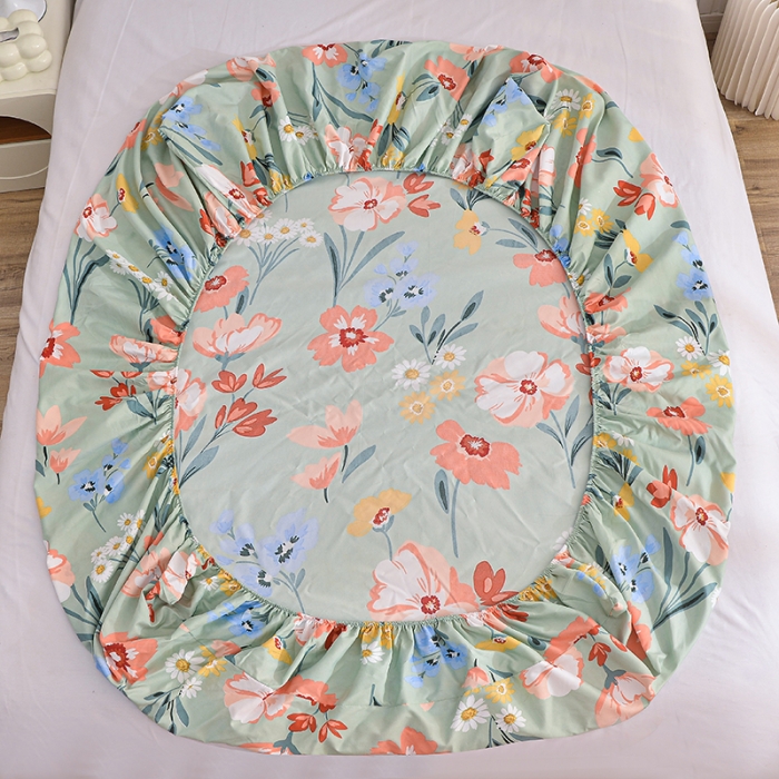 91家纺网 家纺一手货源 找家纺 小雨家纺 2026新款芦荟棉床笠 朝花夕拾绿