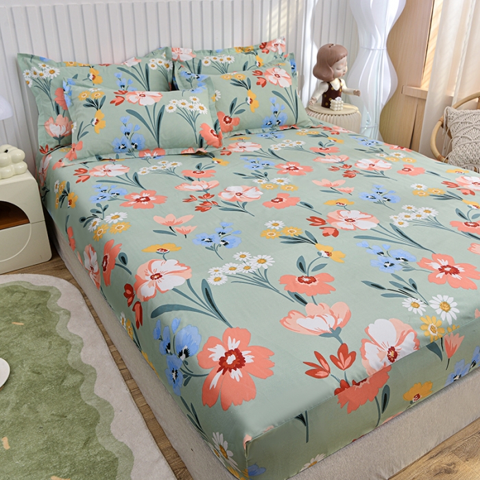 91家纺网 家纺一手货源 找家纺 小雨家纺 2026新款芦荟棉床笠 朝花夕拾绿