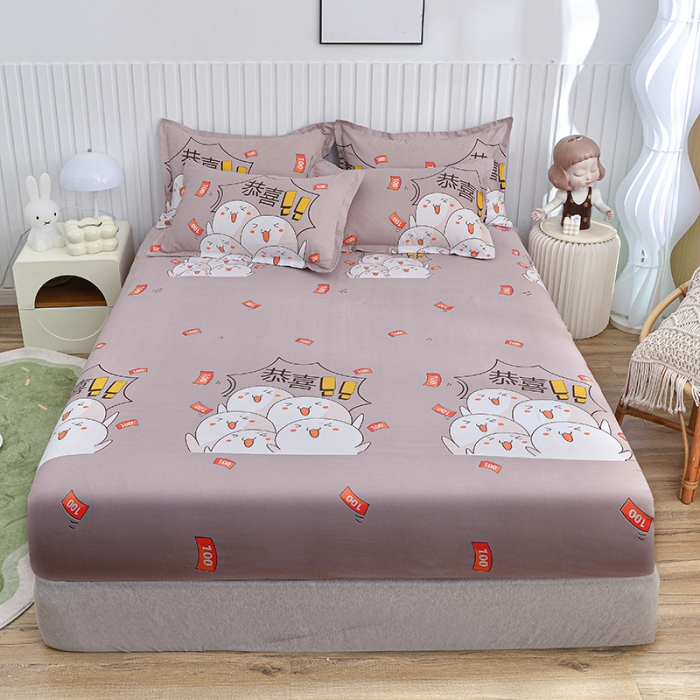 91家纺网 家纺一手货源 找家纺 小雨家纺 2026新款芦荟棉床笠 恭喜发财