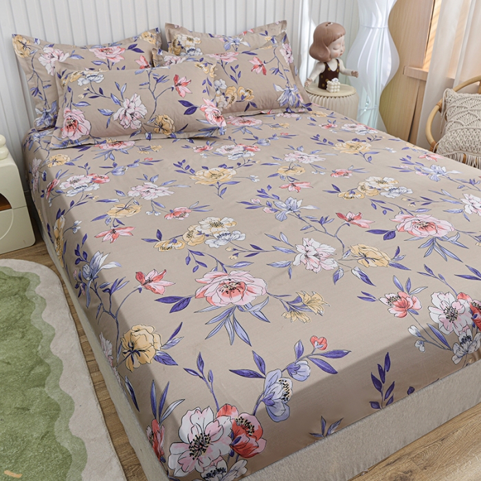 91家纺网 家纺一手货源 找家纺 小雨家纺 2026新款芦荟棉床笠 静美花颜棕