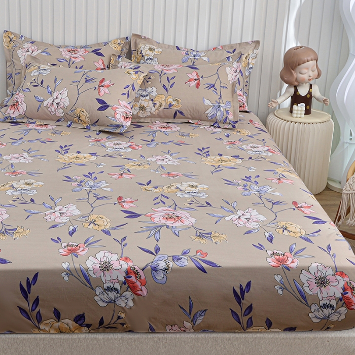 91家纺网 家纺一手货源 找家纺 小雨家纺 2026新款芦荟棉床笠 静美花颜棕