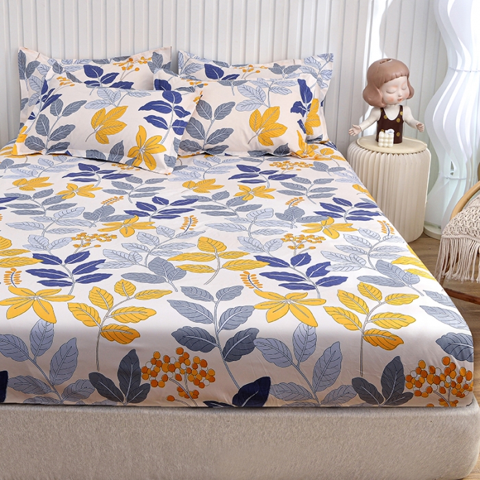 91家纺网 家纺一手货源 找家纺 小雨家纺 2026新款芦荟棉床笠 梦露花园黄