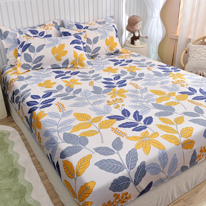 91家纺网 家纺一手货源 找家纺 小雨家纺 2026新款芦荟棉床笠 梦露花园黄