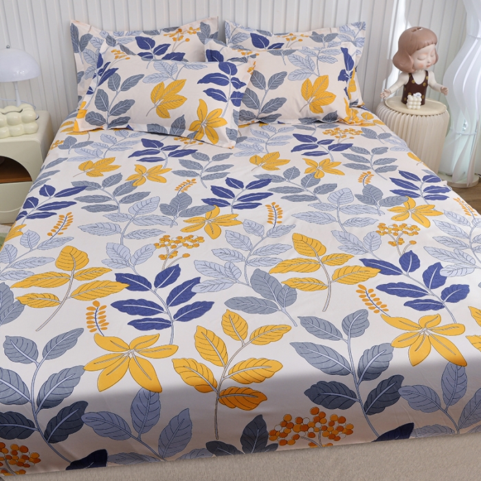 91家纺网 家纺一手货源 找家纺 小雨家纺 2026新款芦荟棉床笠 梦露花园黄