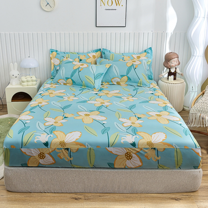 91家纺网 家纺一手货源 找家纺 小雨家纺 2026新款芦荟棉床笠 茗袖添香蓝