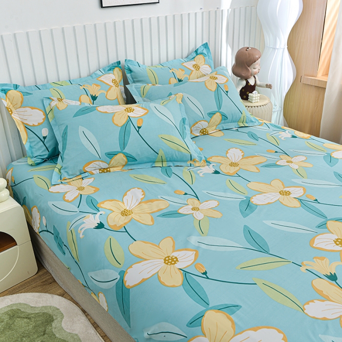 91家纺网 家纺一手货源 找家纺 小雨家纺 2026新款芦荟棉床笠 茗袖添香蓝