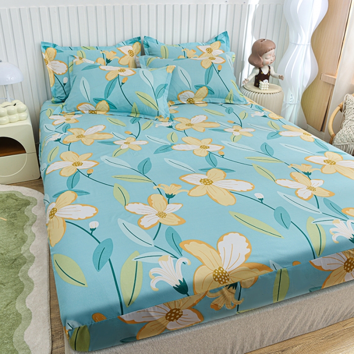 91家纺网 家纺一手货源 找家纺 小雨家纺 2026新款芦荟棉床笠 茗袖添香蓝