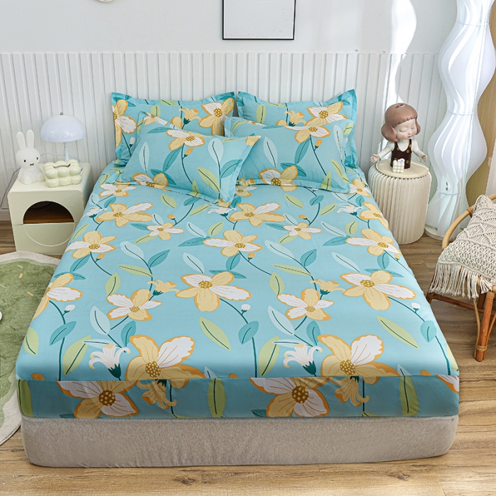 91家纺网 家纺一手货源 找家纺 小雨家纺 2026新款芦荟棉床笠 茗袖添香蓝