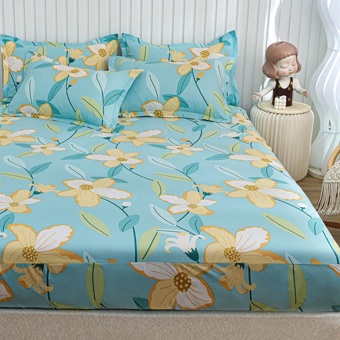 91家纺网 家纺一手货源 找家纺 小雨家纺 2026新款芦荟棉床笠 茗袖添香蓝