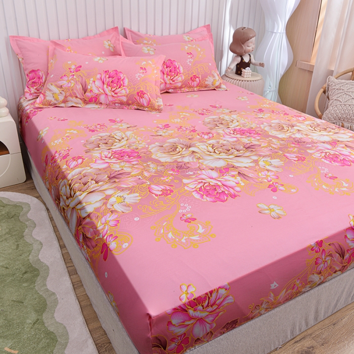 91家纺网 家纺一手货源 找家纺 小雨家纺 2026新款芦荟棉床笠 妩媚花王