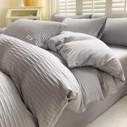 91家纺网 家纺一手货源 找家纺 凯洛奇 2023新款叶子泡泡纱水洗棉四件套 情调灰