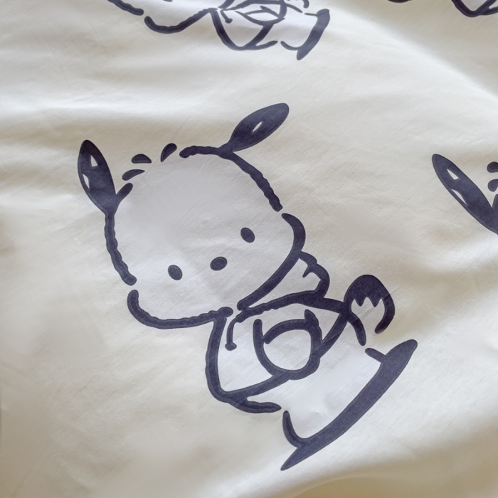 91家纺网 家纺一手货源 找家纺 金丝鸟家纺 2023新款全棉印花可爱卡通帕恰狗四件套 爱心黑白帕恰狗