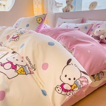 金丝鸟家纺 2023新款全棉印花可爱卡通帕恰狗四件套 波点帕恰狗