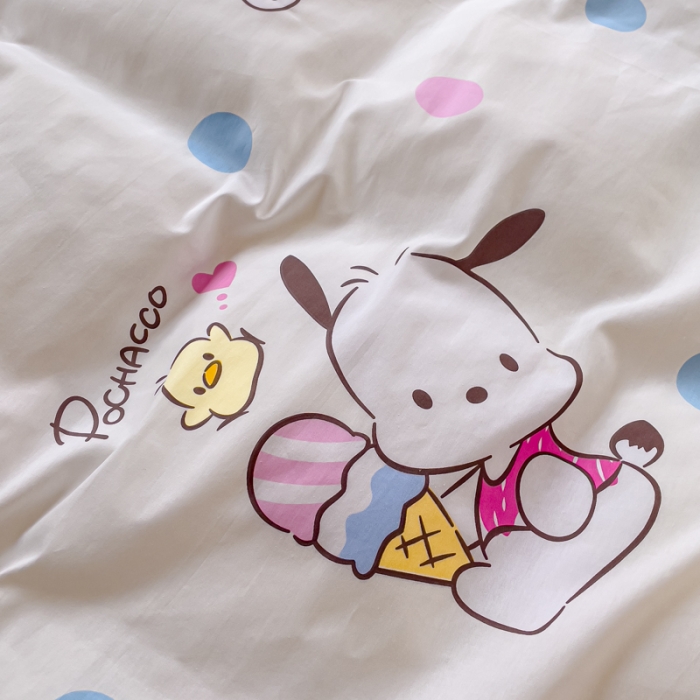 91家纺网 家纺一手货源 找家纺 金丝鸟家纺 2023新款全棉印花可爱卡通帕恰狗四件套 波点帕恰狗