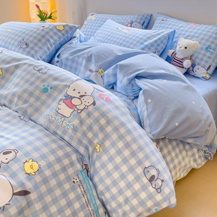 金丝鸟家纺 2023新款全棉印花可爱卡通帕恰狗四件套 蓝格帕恰狗