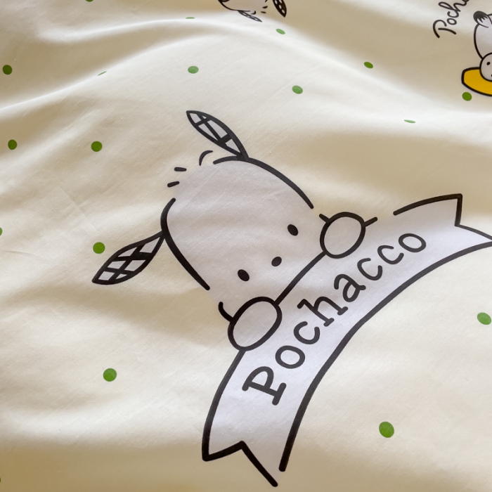 91家纺网 家纺一手货源 找家纺 金丝鸟家纺 2023新款全棉印花可爱卡通帕恰狗四件套 香蕉帕恰狗