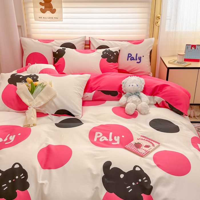 91家纺网 家纺一手货源 找家纺 晨希 2024春夏新款全棉13372印花四件套—卡通系列 KT猫