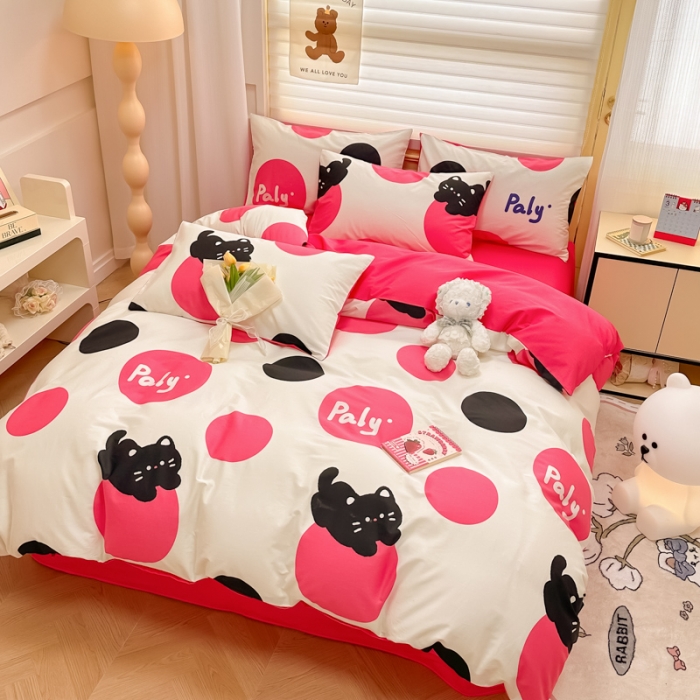 91家纺网 家纺一手货源 找家纺 晨希 2024春夏新款全棉13372印花四件套—卡通系列 KT猫