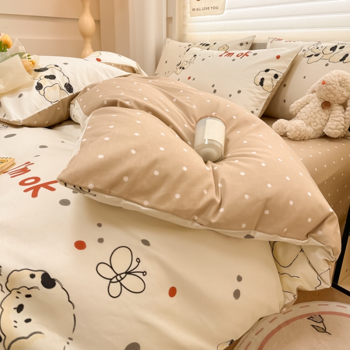 91家纺网 家纺一手货源 找家纺 晨希 2024春夏新款全棉13372印花四件套—卡通系列 斑点狗