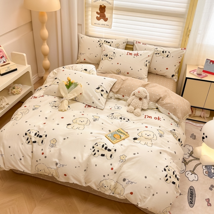 91家纺网 家纺一手货源 找家纺 晨希 2024春夏新款全棉13372印花四件套—卡通系列 斑点狗