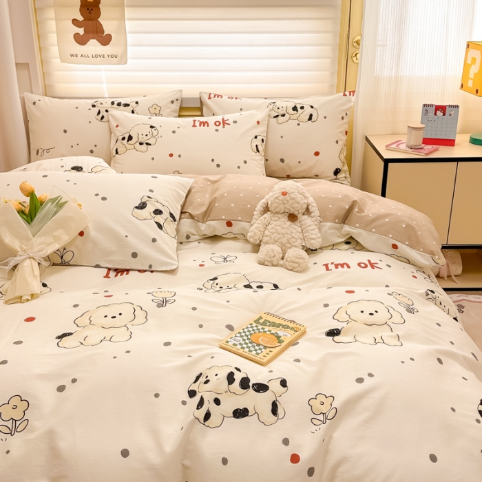 91家纺网 家纺一手货源 找家纺 晨希 2024春夏新款全棉13372印花四件套—卡通系列 斑点狗