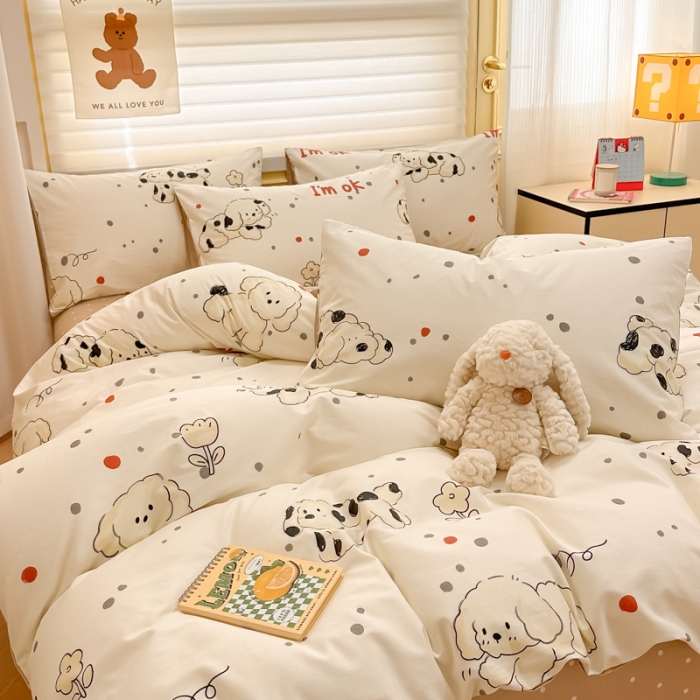 91家纺网 家纺一手货源 找家纺 晨希 2024春夏新款全棉13372印花四件套—卡通系列 斑点狗