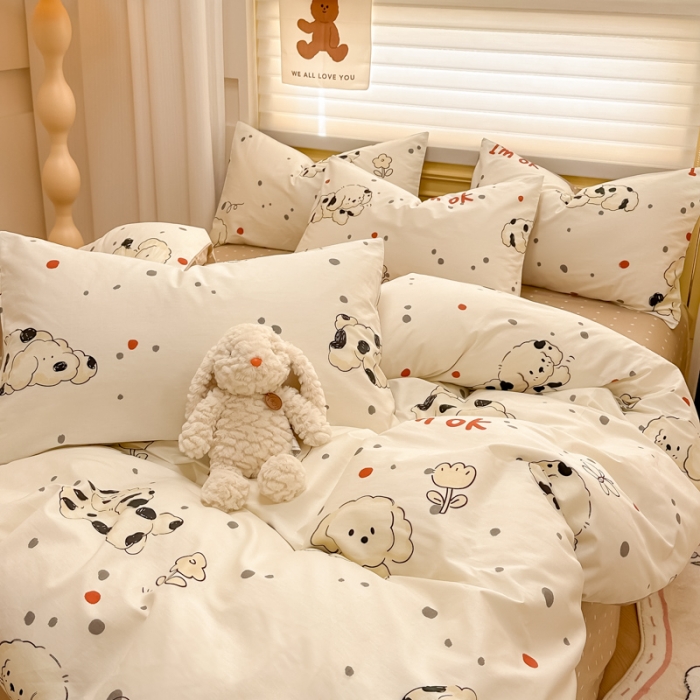 91家纺网 家纺一手货源 找家纺 晨希 2024春夏新款全棉13372印花四件套—卡通系列 斑点狗