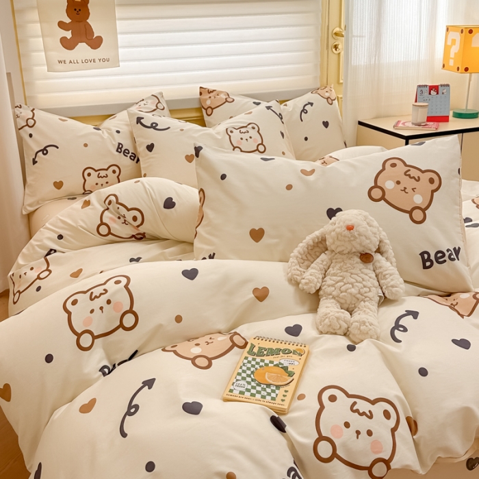 91家纺网 家纺一手货源 找家纺 晨希 2024春夏新款全棉13372印花四件套—卡通系列 点点熊