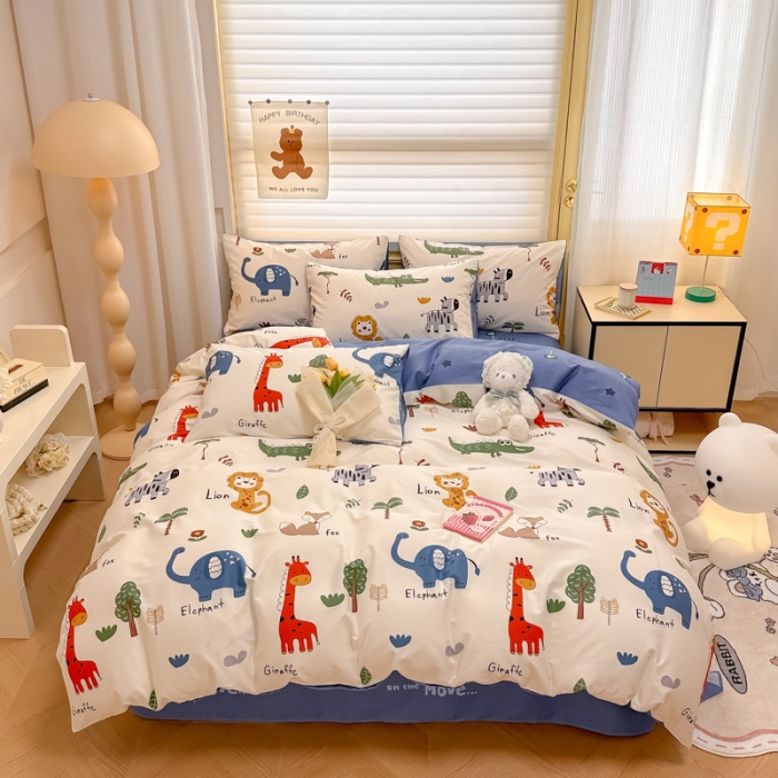 91家纺网 家纺一手货源 找家纺 晨希 2024春夏新款全棉13372印花四件套—卡通系列 动物世界