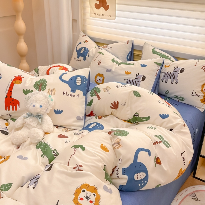 91家纺网 家纺一手货源 找家纺 晨希 2024春夏新款全棉13372印花四件套—卡通系列 动物世界