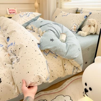 晨希 2024春夏新款全棉13372印花四件套—卡通系列 蓝莓熊