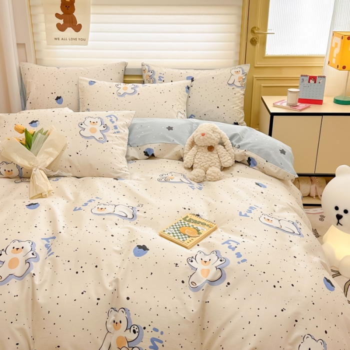 91家纺网 家纺一手货源 找家纺 晨希 2024春夏新款全棉13372印花四件套—卡通系列 蓝莓熊