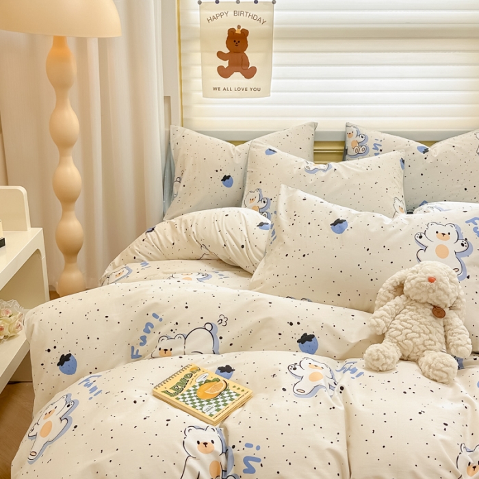 91家纺网 家纺一手货源 找家纺 晨希 2024春夏新款全棉13372印花四件套—卡通系列 蓝莓熊