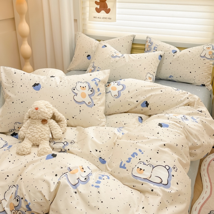 91家纺网 家纺一手货源 找家纺 晨希 2024春夏新款全棉13372印花四件套—卡通系列 蓝莓熊