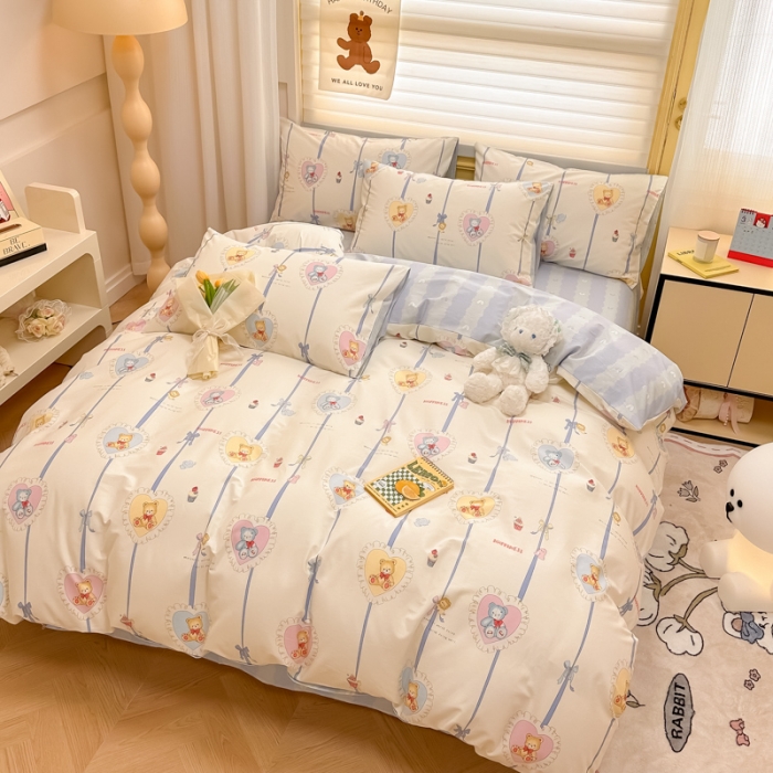 91家纺网 家纺一手货源 找家纺 晨希 2024春夏新款全棉13372印花四件套—卡通系列 熊美眉