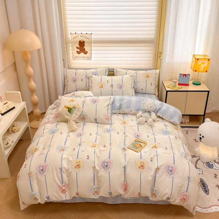 91家纺网 家纺一手货源 找家纺 晨希 2024春夏新款全棉13372印花四件套—卡通系列 熊美眉