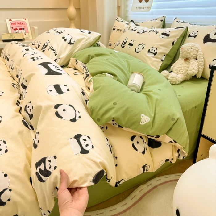91家纺网 家纺一手货源 找家纺 晨希 2024春夏新款全棉13372印花四件套—卡通系列 竹子熊