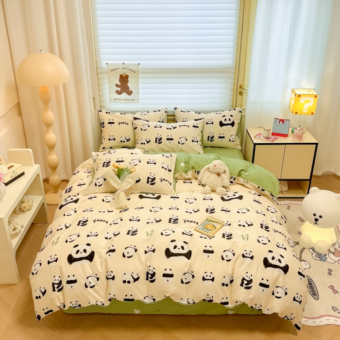 91家纺网 家纺一手货源 找家纺 晨希 2024春夏新款全棉13372印花四件套—卡通系列 竹子熊