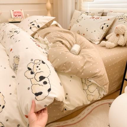 91家纺网 家纺一手货源 找家纺 晨希 2024春夏新款全棉13372印花四件套—卡通系列 斑点狗