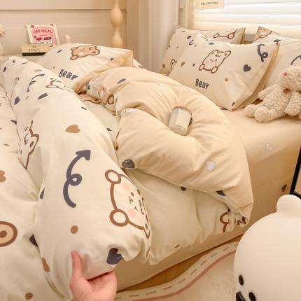 91家纺网 家纺一手货源 找家纺 晨希 2024春夏新款全棉13372印花四件套—卡通系列 点点熊