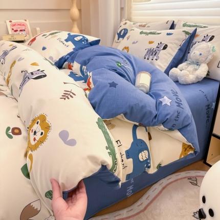 91家纺网 家纺一手货源 找家纺 晨希 2024春夏新款全棉13372印花四件套—卡通系列 动物世界