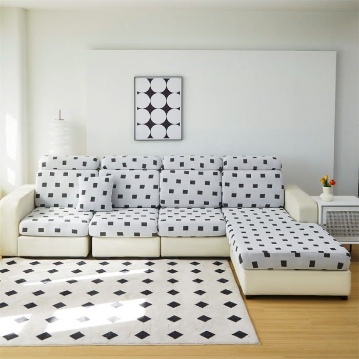 91家纺网 家纺一手货源 找家纺 逐日 2023新款云朵绒-黑白系列沙发笠 黑白-方格