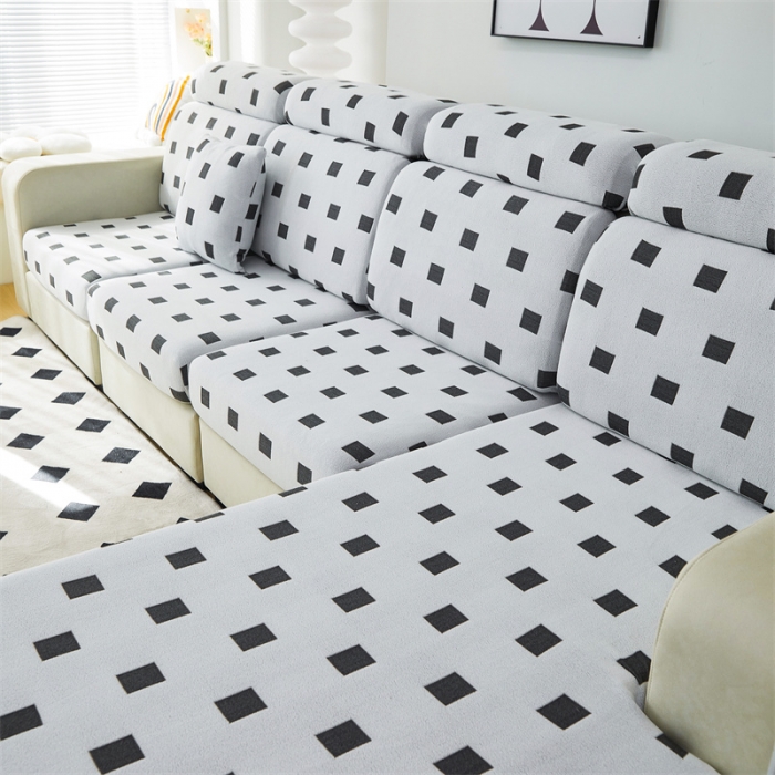 91家纺网 家纺一手货源 找家纺 逐日 2023新款云朵绒-黑白系列沙发笠 黑白-方格