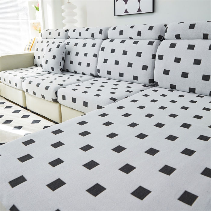 91家纺网 家纺一手货源 找家纺 逐日 2023新款云朵绒-黑白系列沙发笠 黑白-方格