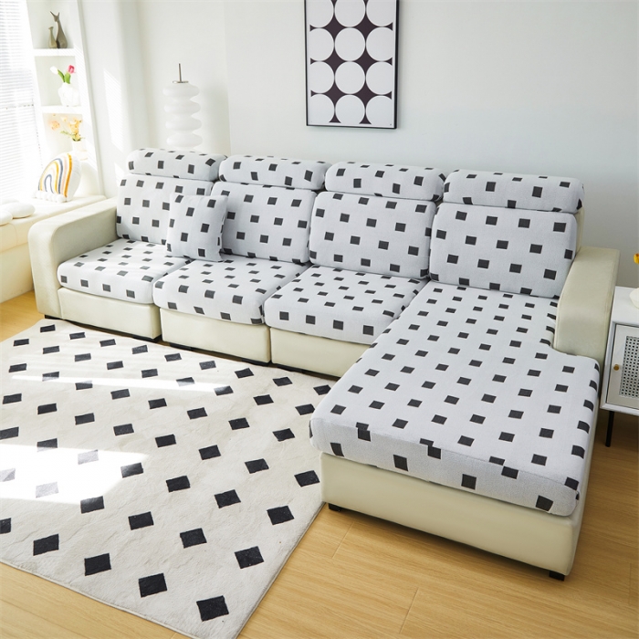 91家纺网 家纺一手货源 找家纺 逐日 2023新款云朵绒-黑白系列沙发笠 黑白-方格