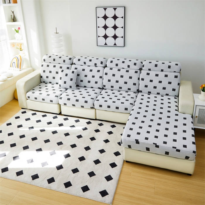 91家纺网 家纺一手货源 找家纺 逐日 2023新款云朵绒-黑白系列沙发笠 黑白-方格