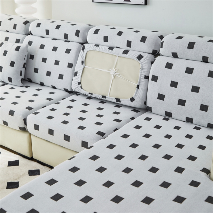 91家纺网 家纺一手货源 找家纺 逐日 2023新款云朵绒-黑白系列沙发笠 黑白-方格