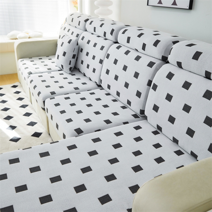 91家纺网 家纺一手货源 找家纺 逐日 2023新款云朵绒-黑白系列沙发笠 黑白-方格