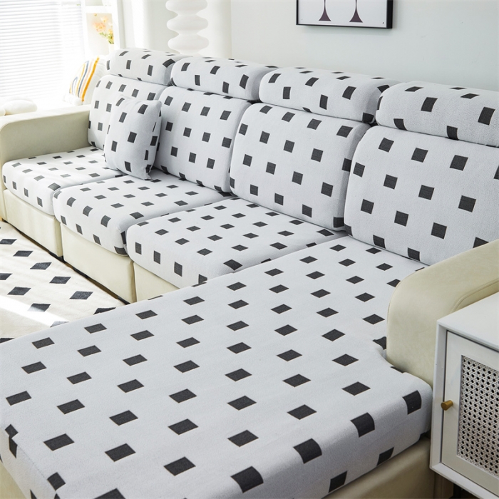 91家纺网 家纺一手货源 找家纺 逐日 2023新款云朵绒-黑白系列沙发笠 黑白-方格